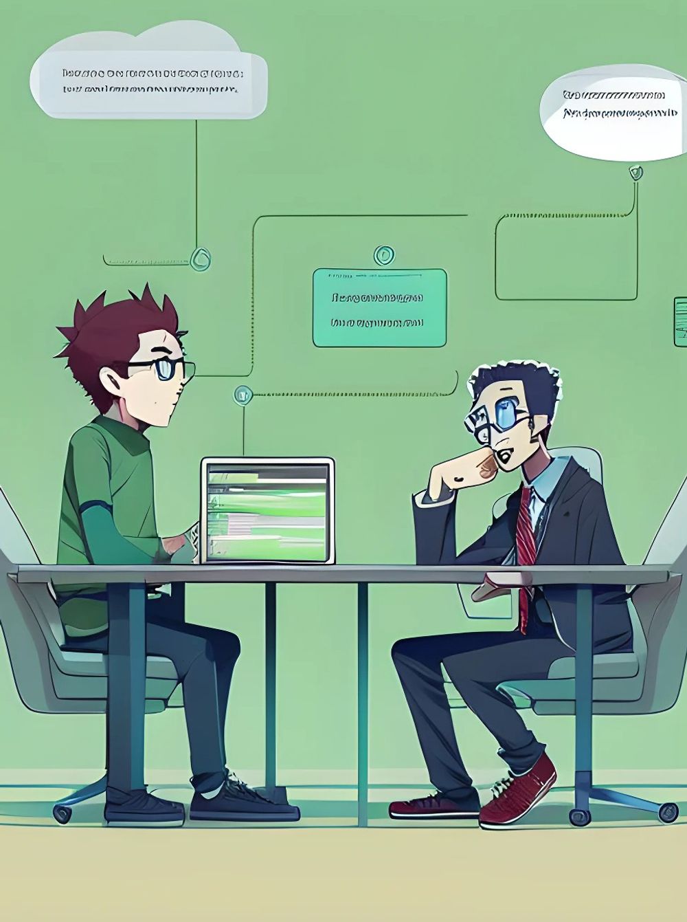 two developers anime style cartoon
